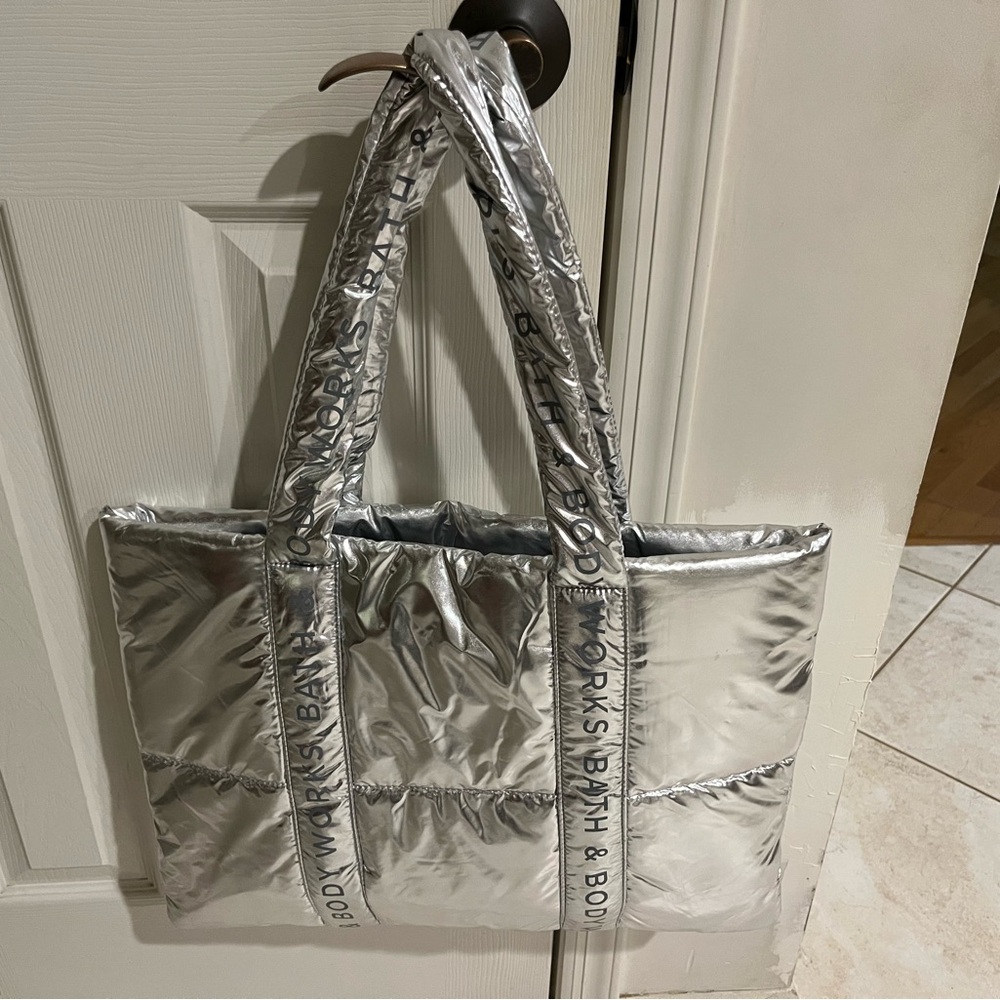 Bath & Body Works Silver Tote Bag **only bag !! NWT - Picture 2 of 3